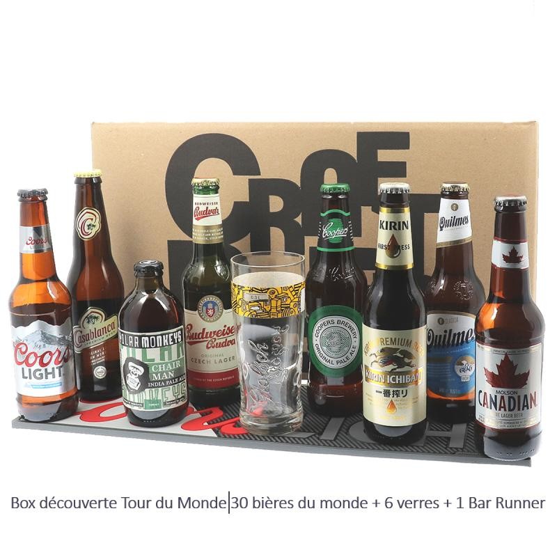 COFFRET BIERE - BOX DECOUVERTE TOUR DU MONDE 30 BIERES + 6 VERRES + 1 BAR RUNNER - Planète Drinks COFFRET BIERE - BOX DECOUVERTE TOUR DU MONDE 30 BIERES + 6 VERRES + 1 BAR RUNNER - Planète Drinks